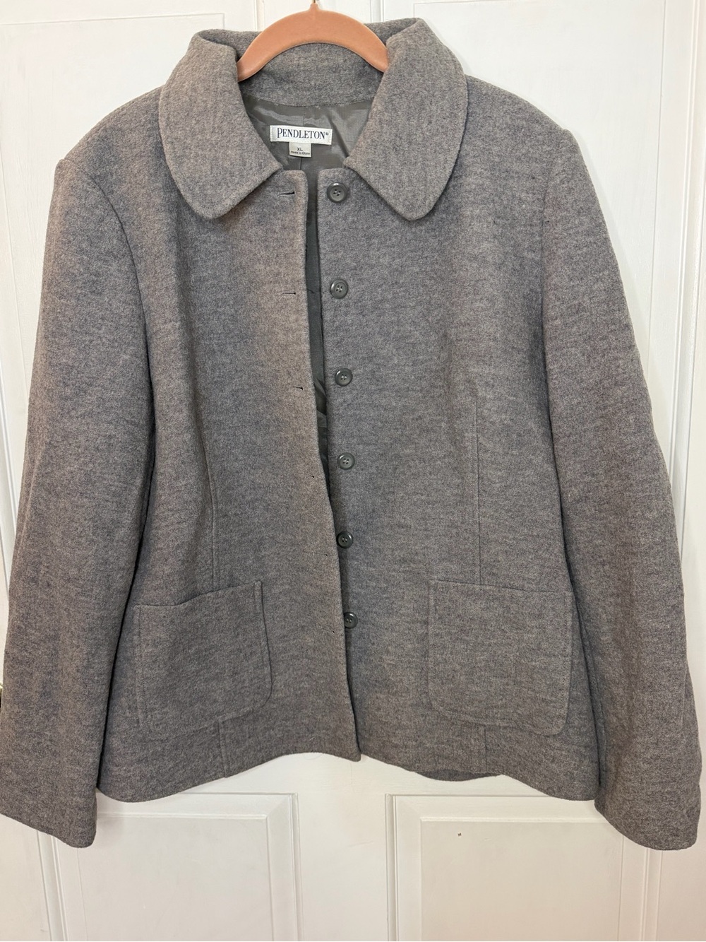 Pendleton Women's XL Gray Wool Button-Front Lined Pea Coat Pockets Collared LS